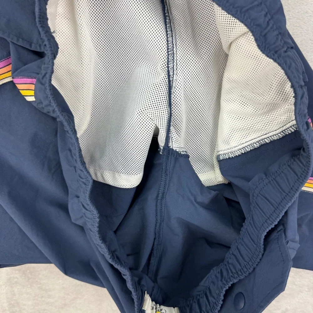 Marine Layer Mens Navy Rainbow Stripe Swim Trunks Palm Tree Patch L Surf Travel